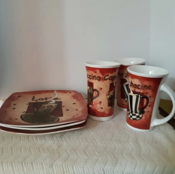 Gryphonware set of 3 Cups Whit 3 dessert plates look new - Picture 1 of 11